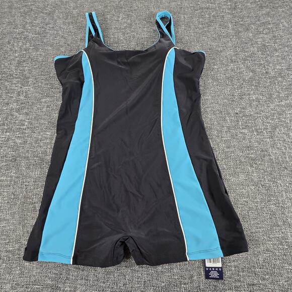 NWT Ocean Blues Women's One Piece Swimsuit Boyshorts Plus Size 3XL Blue Black - Picture 1 of 5